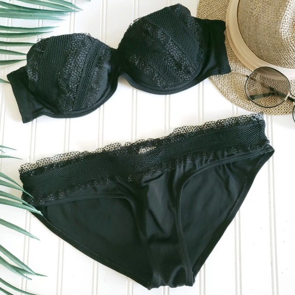 ZIMMERMANN black lace trim bikini bottoms and bandeau top Sz 6 / 8 - Picture 1 of 10